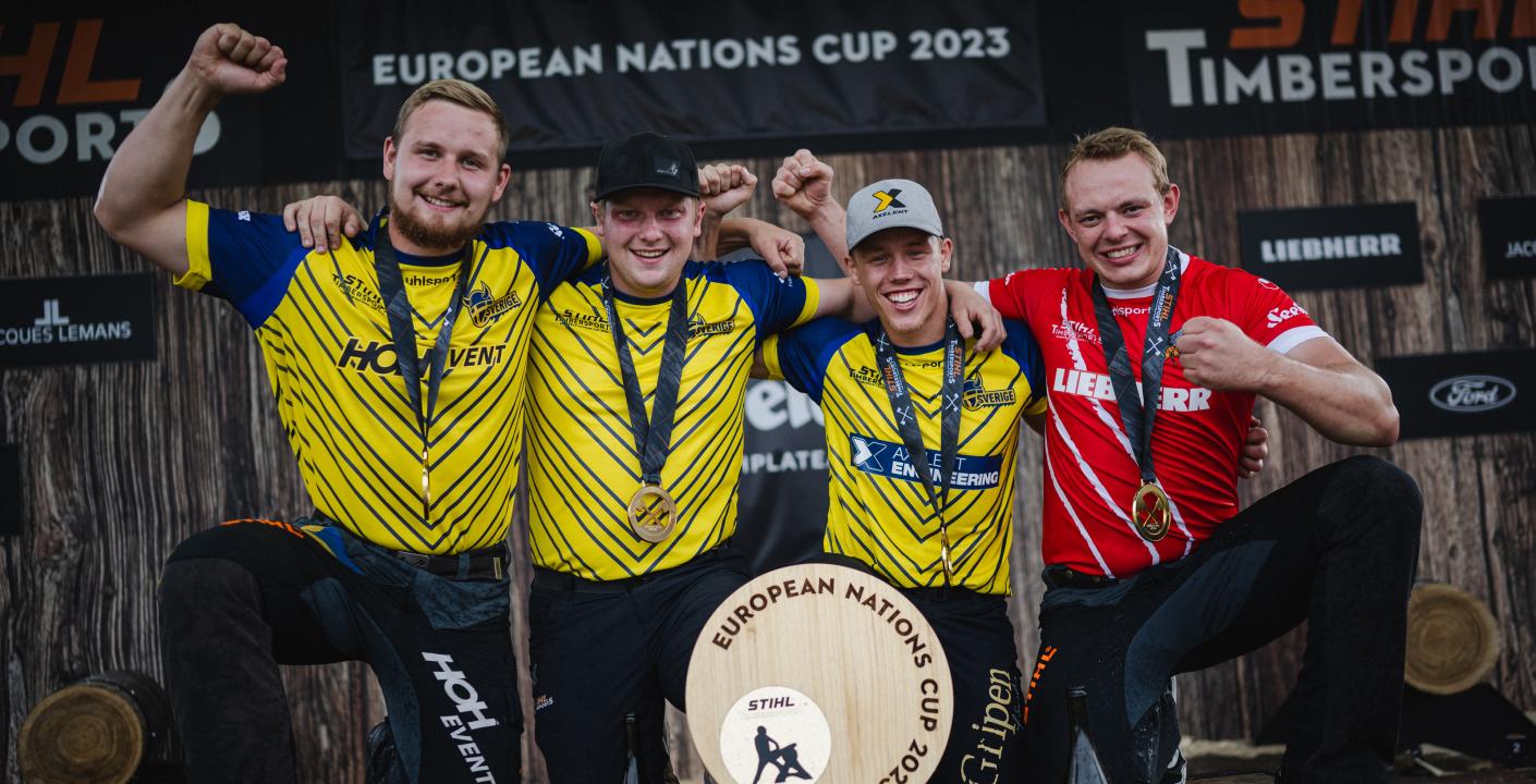 Emil Hansson, Ferry Svan, Edvin Karlsson og Esben Pedersen forsvarte tittelen for Team Norden i TIMBERSPORTS® European Nations Cup.