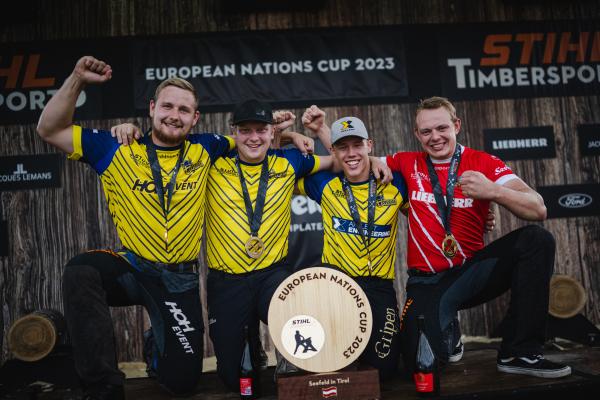 Emil Hansson, Ferry Svan, Edvin Karlsson and Esben Pedersen defended Team Nordics’ title at the TIMBERSPORTS® European Nations Cup.